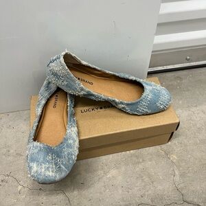 Lucky Brand Distressed Light Blue Denim Ballet Flats size 10